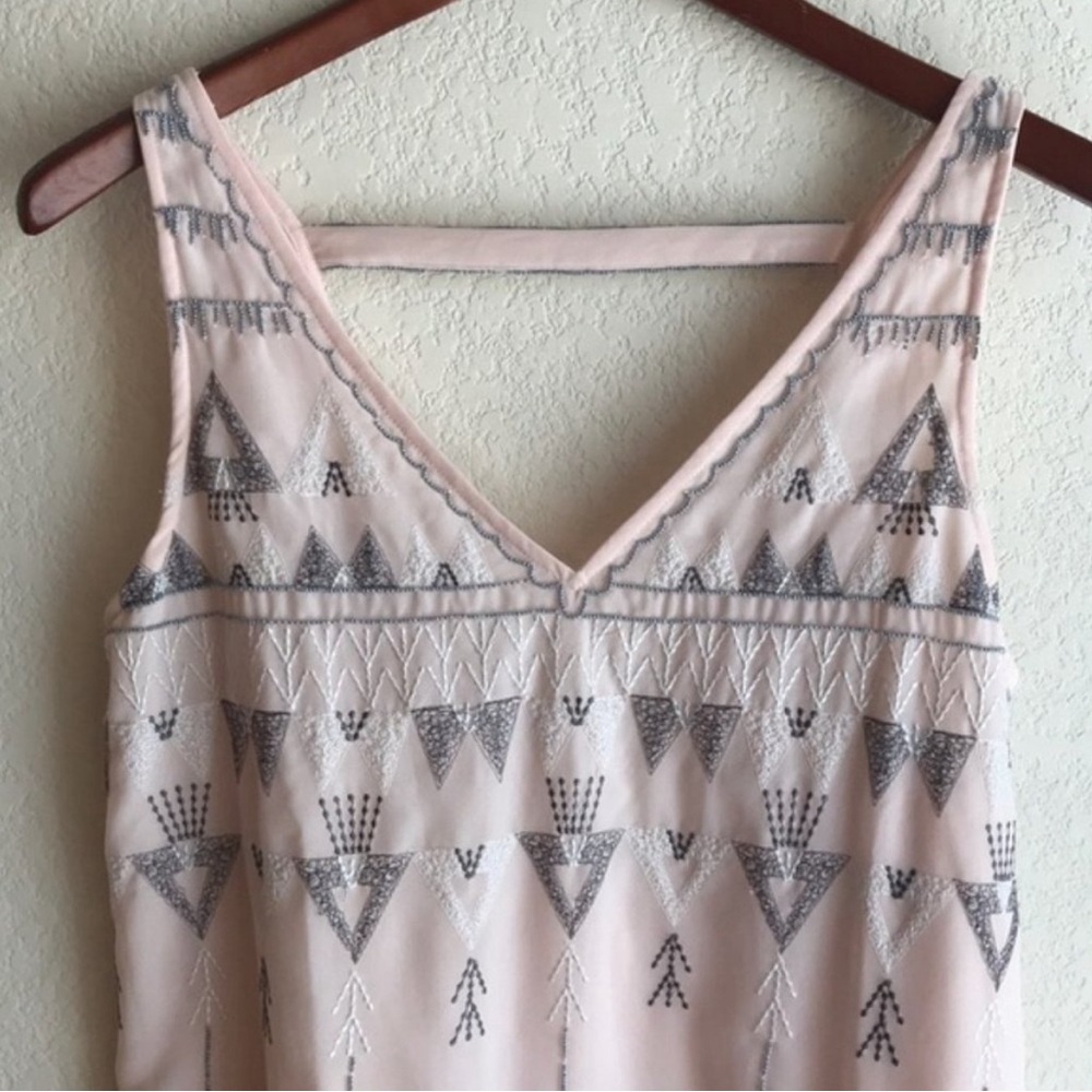 Free People FRANCES BEAN Pale Pink Crepe Beaded Embroidered Tunic Dress Size M - Picture 6 of 9